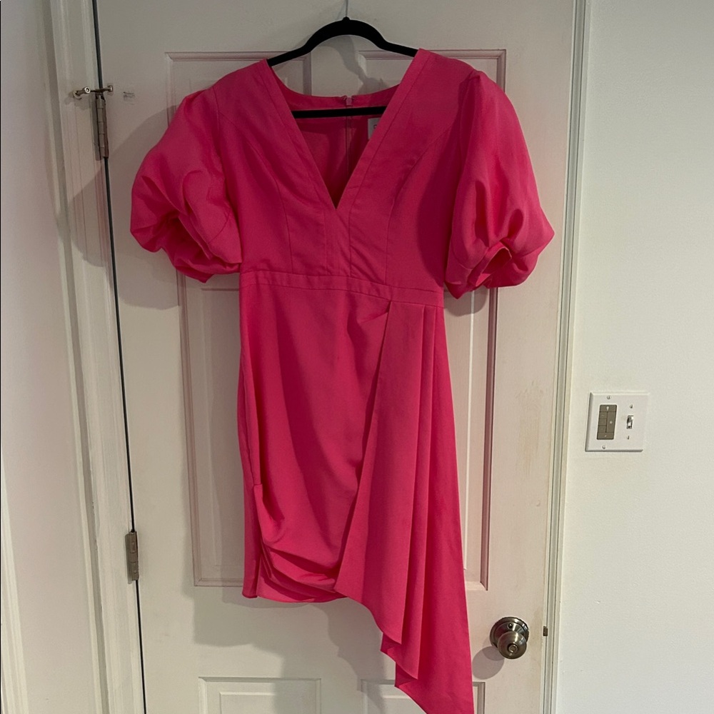 One33 Social Asymmetrical Pink Dress with Puff Sleeves